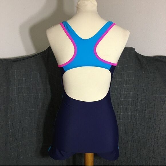 Attraco Boy Shorts Blue One Piece Color Block Swimsuit Size Small - Picture 5 of 8